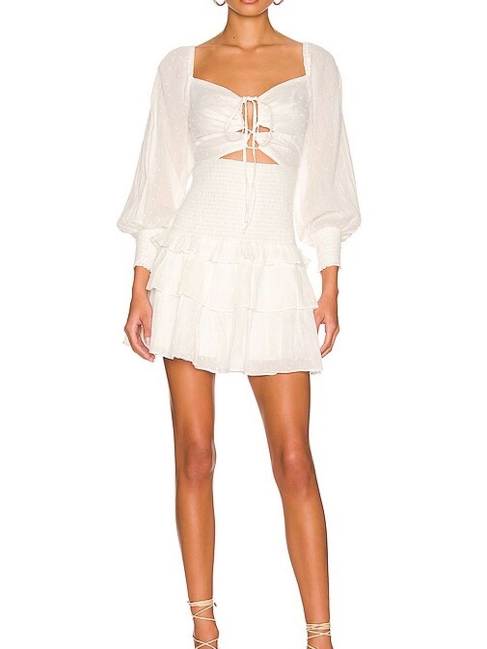 ASTR The Label Marietta White Tiered Mini Dress with Puff Sleeves